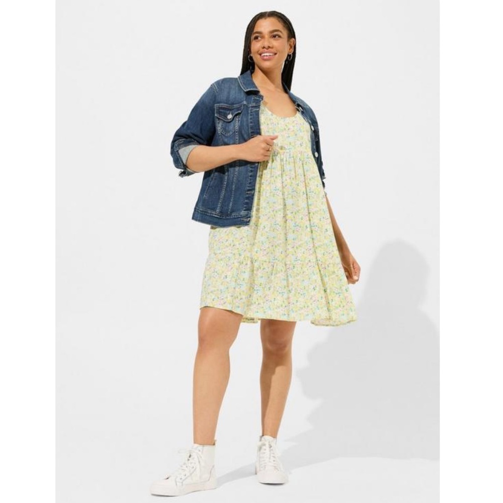 NWT torrid size 3 Mini Challis Tiered Tank Dress POCKETS yellow green floral
